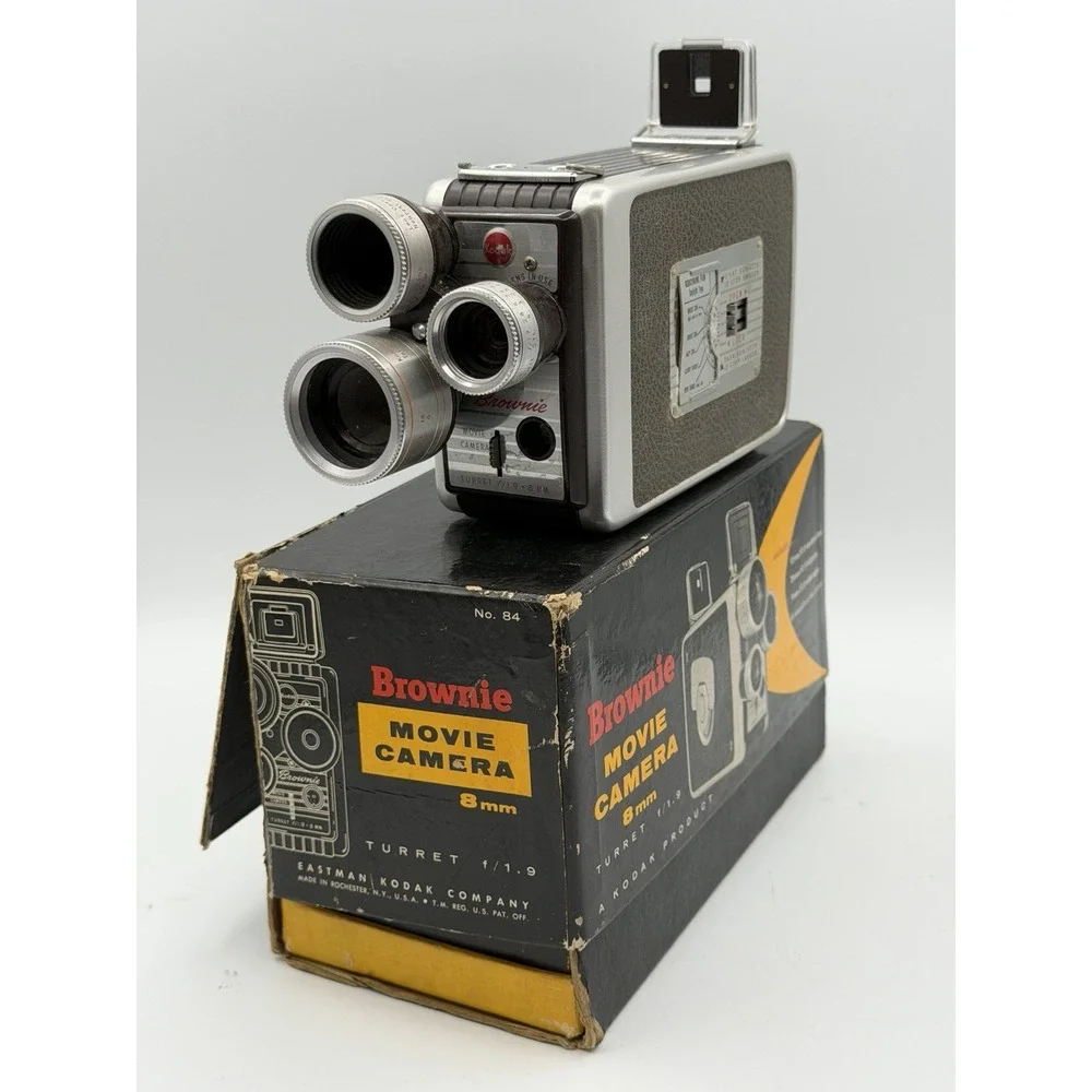 Vintage Collector's Item Kodak Brownie Turret 3 Lens f/1.9 8mm Movie Camera CIB